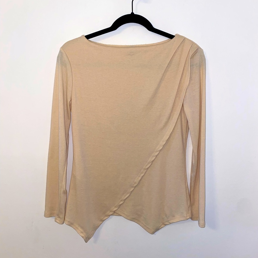 Boat neckline neutral long sleeve top